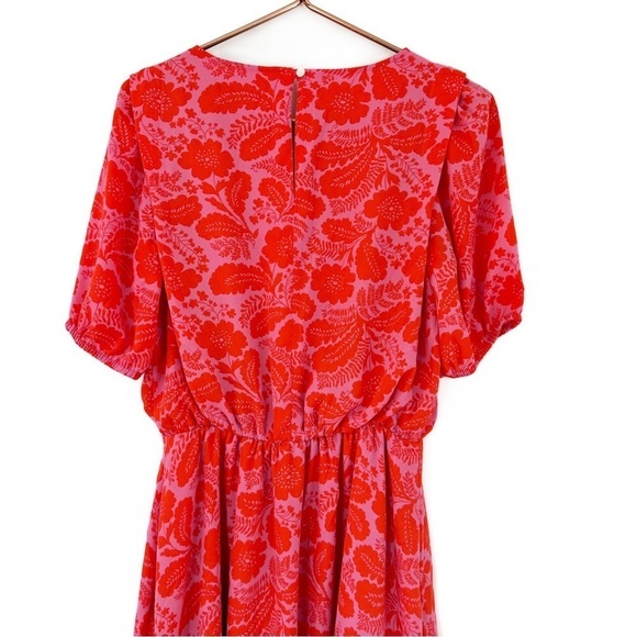 Ann Taylor Womens Small Pink Red Short Sleeve Cinched Waist Dress - Picture 3 of 7